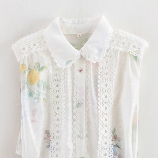 Spring Flower Edge Stitching Printing Dress Dresses