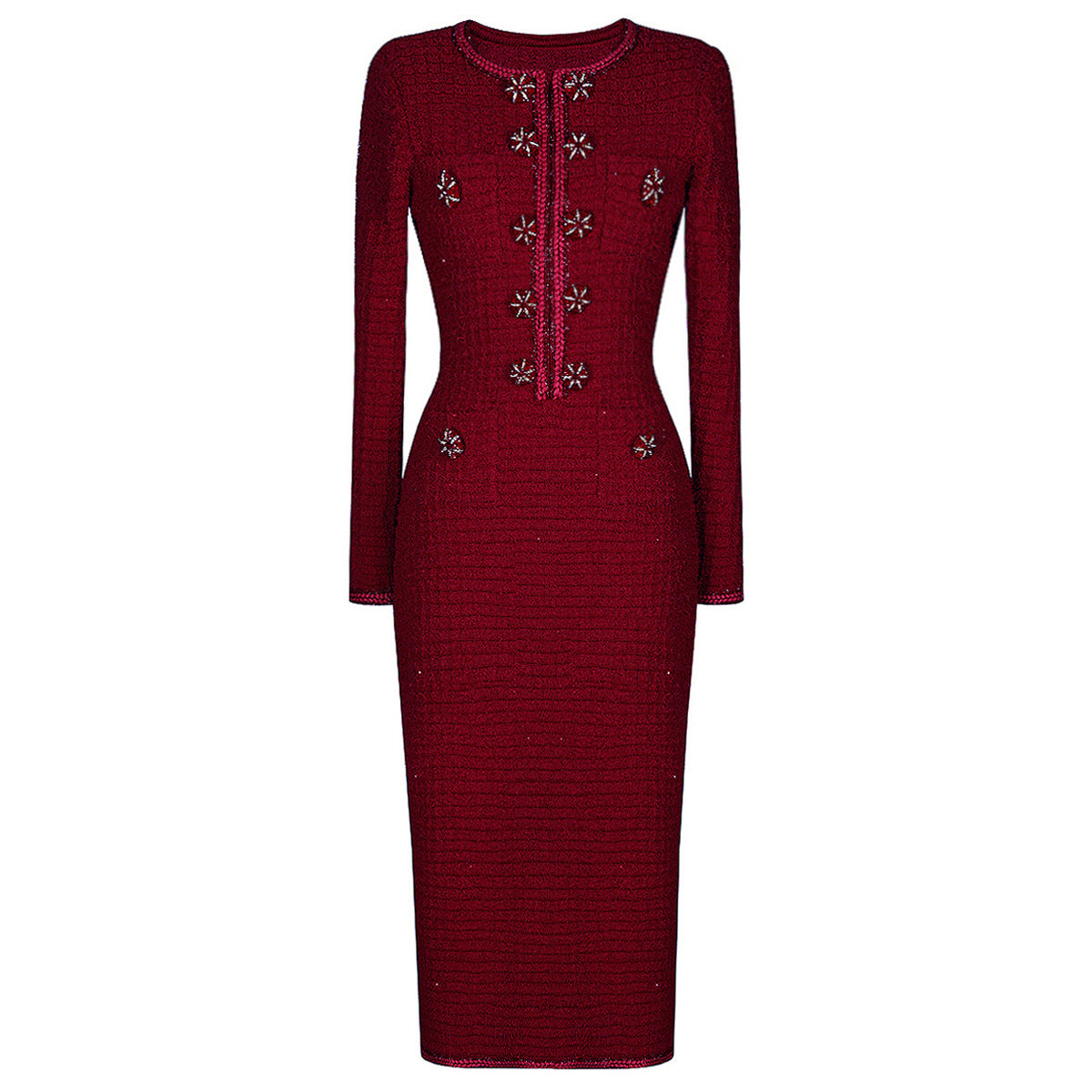 Elegant Woolen Knitted Fabric Round Neck Slim Dresses
