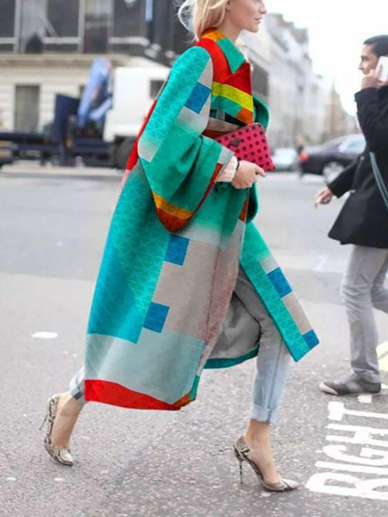 Women's Long Bell Sleeve Printed Loose Trench Coats