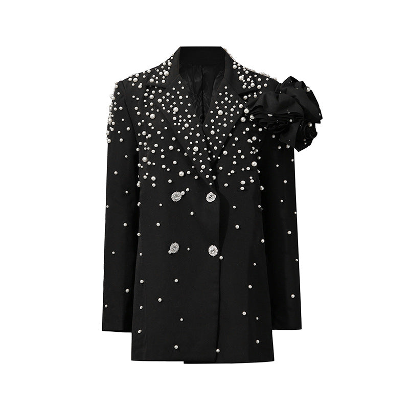 Luxury Style High-grade Beaded Three-dimensional Flower Blazers