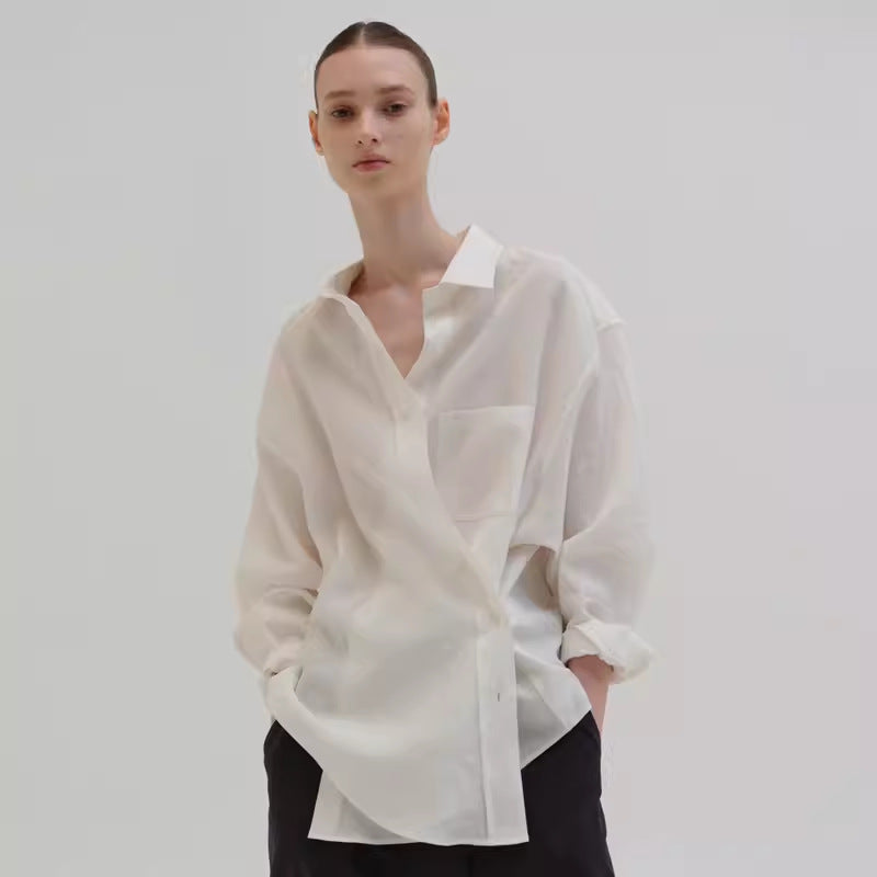 Women's High Round Breathable Texture Niche Basic Blouses