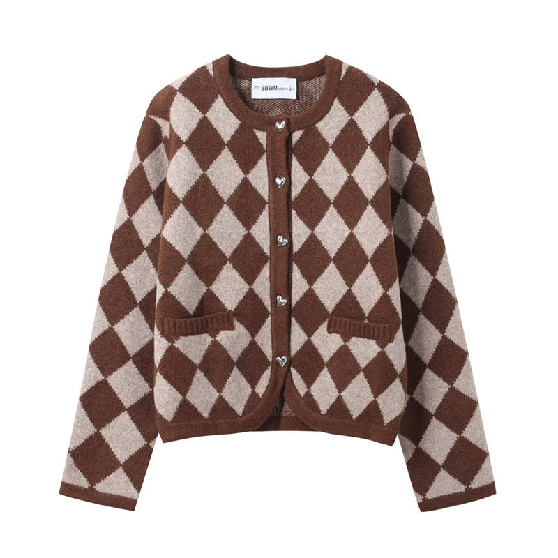 Women's Autumn Fashion Casual Loose Diamond Pattern Knitwear