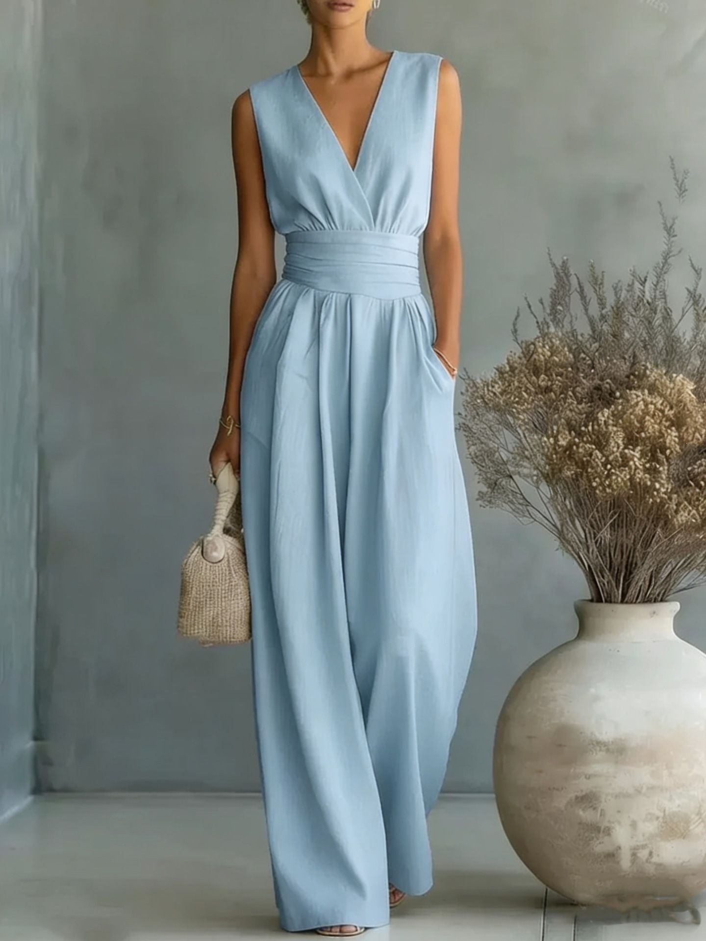 Women's Summer Elegant Graceful Sleeveless Fitted Waist Women's Jumpsuit/clothing