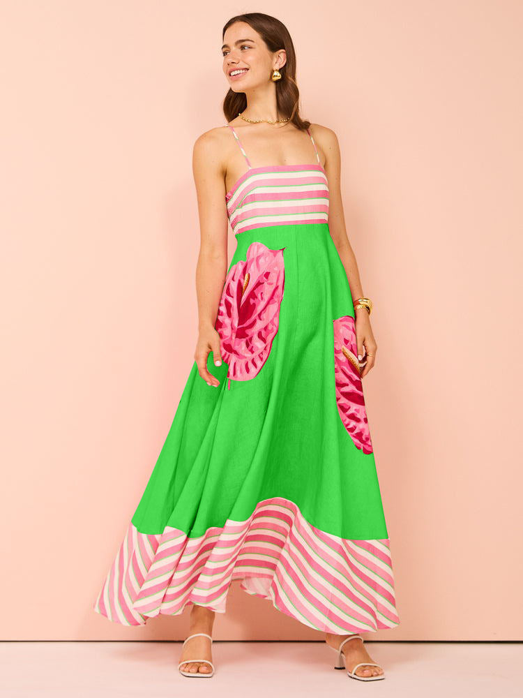 Women's Summer Beach Style Positioning Printing Large Swing Dress