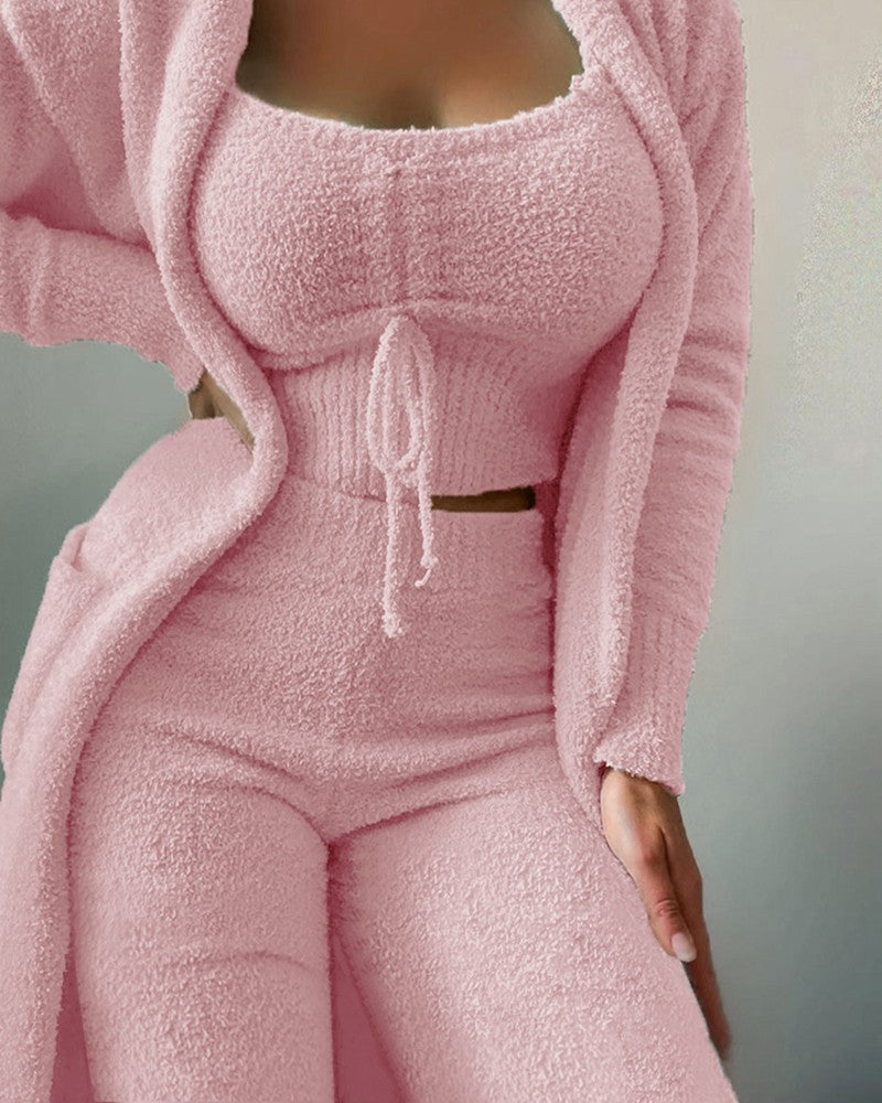 Women's Plush Three-piece Pajamas Set Leisure Home Fashion Casual Suit