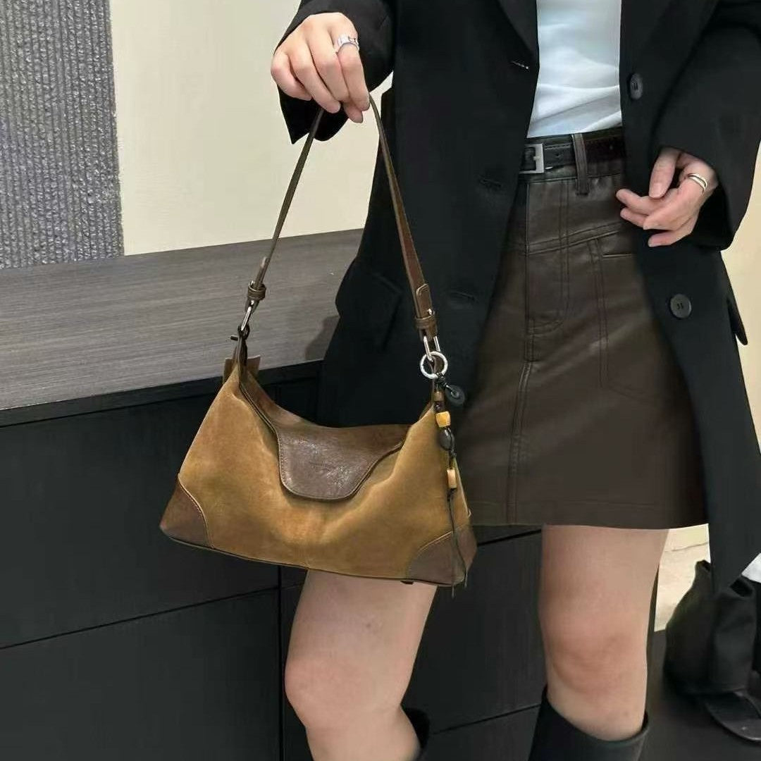 Women's High-grade Contrast Color Matte Leather Underarm Crossbody Bags