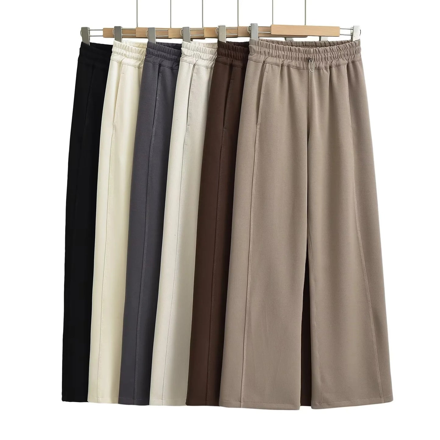 Women's Clothes American Drawstring Elastic Waist Open Line Pocket Pants