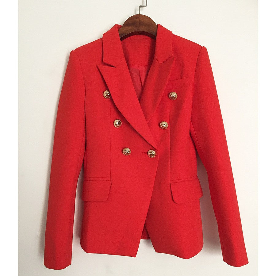 Women's Metal Lion Head Buckle Double-breasted Blazers