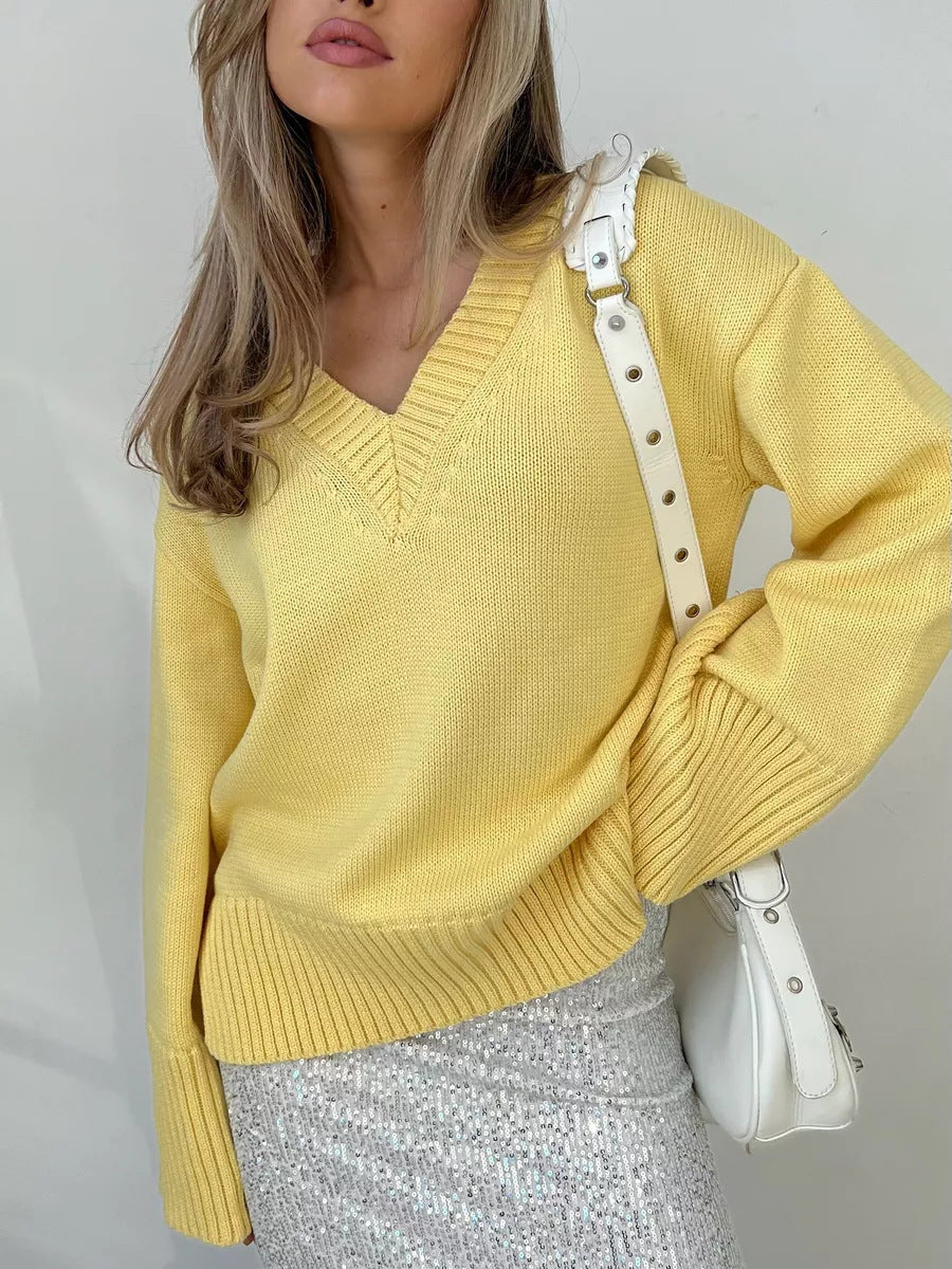 Women's Solid Color Pullover Idle Style Casual Sweaters