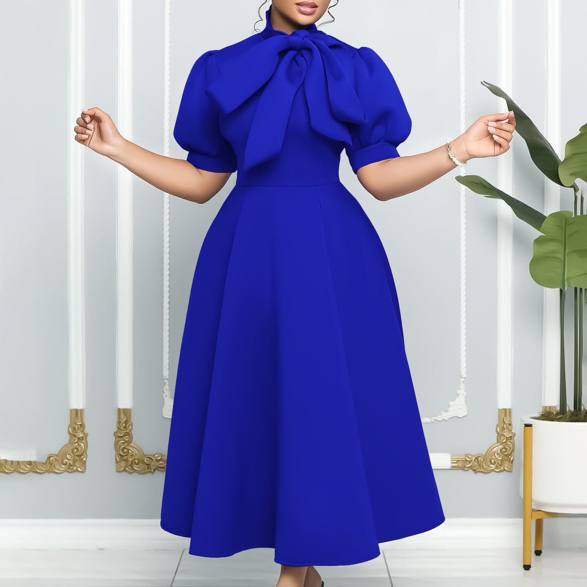 Versatile Summer Sleeve Bow Puffy Banquet Dress