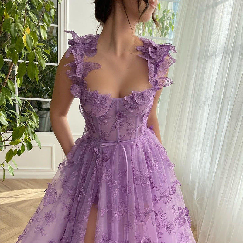 Women's Dress Tulle Spaghetti Straps Sleeveless High Slit Wedding Dresses