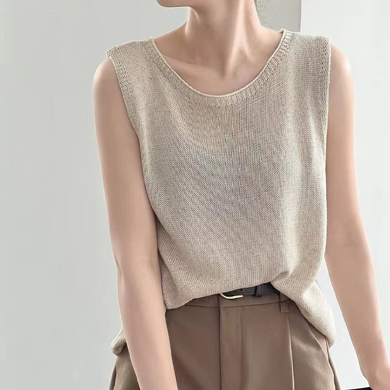 Women's Casual Loose Slimming Sleeveless Outerwear Solid Women's Vest