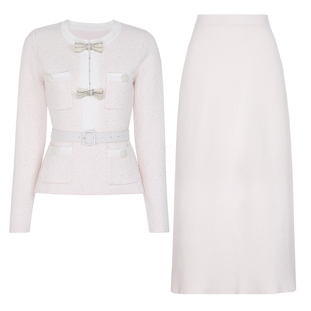 Quality Beaded Belt Slimming Long Sleeve Knitwear