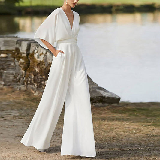 Women's Dress Deep V High Waist Wide Jumpsuits