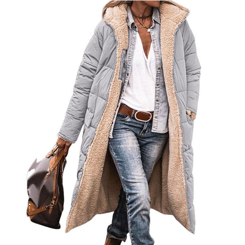 Solid Color Hooded Cotton Long Sleeve Coats