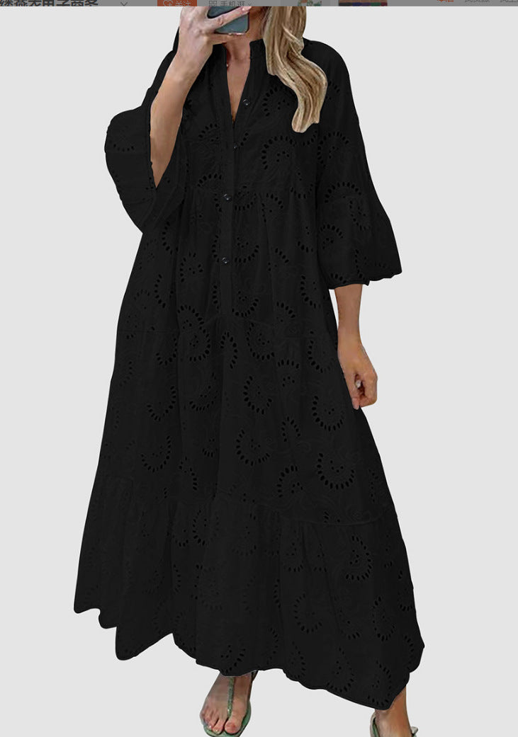 Women's Bell Sleeve Lace Solid Color Sexy Long Dresses