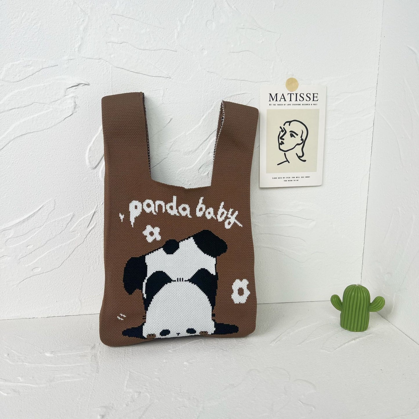 Women's High-grade Panda Knitted Polyester Knit Phone Bags