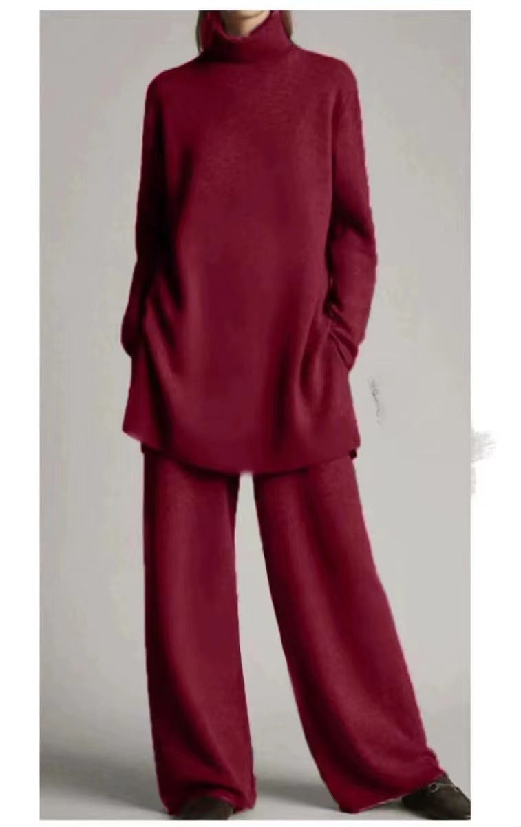 Knitted Solid Color High Collar Loose Suits