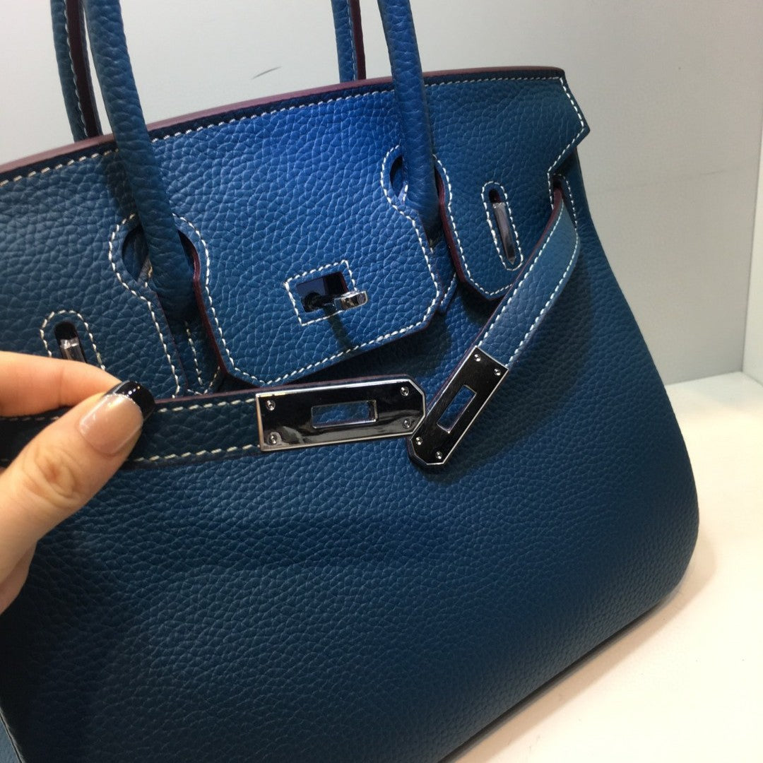 Women's Layer Cowhide Lychee Pattern Leather Kelly Large Handbags