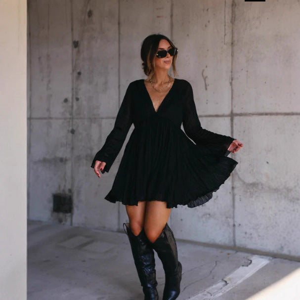 Women's Casual Round Neck Long Sleeve Stretch Dresses