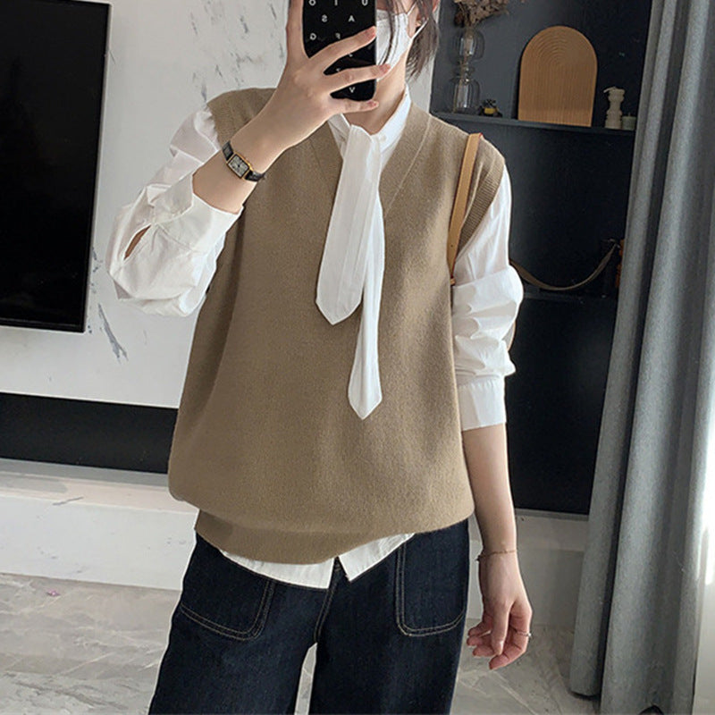 Women's Style Casual Knitted Outer Wear Fashionable Design Sense Vests