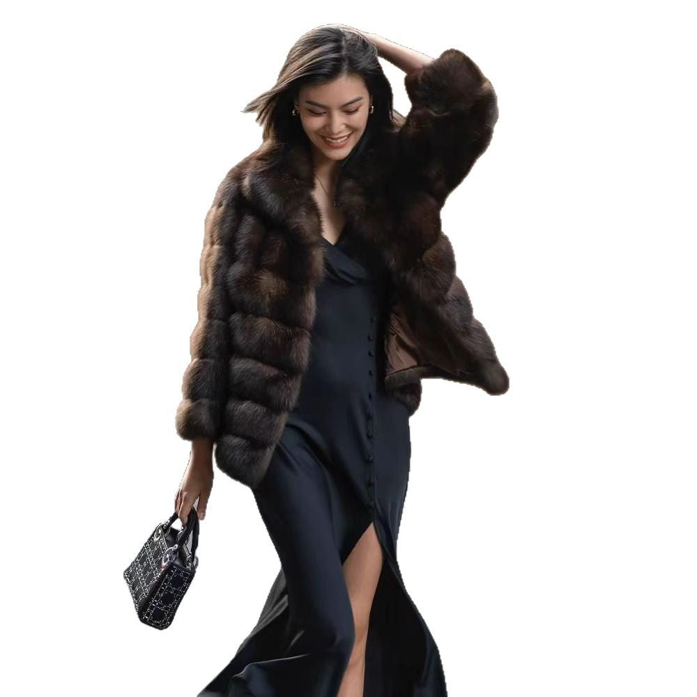 Starry Sky Zibeline Imitation Fur Stand Coats