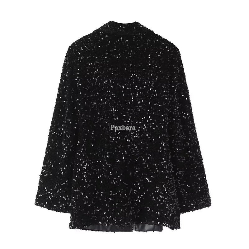 Women's Stylish Patchwork Neckline Casual Sequin Blazers