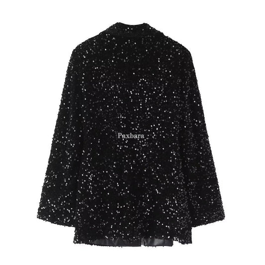 Women's Stylish Patchwork Neckline Casual Sequin Blazers