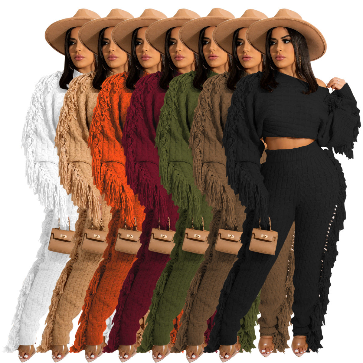 Women's Casual Solid Color Knitted Long Sleeve Suits