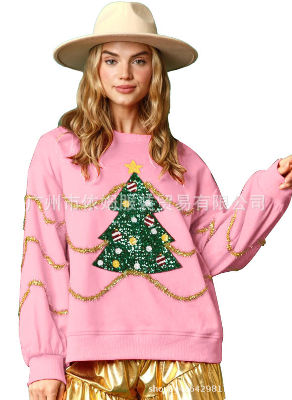 Women's Christmas Tree Sequined Long-sleeved Casual Loose Sweaters