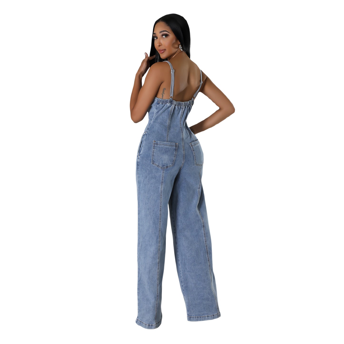 Women's Fashion Casual Sexy Sling Denim Wide Jumpsuits