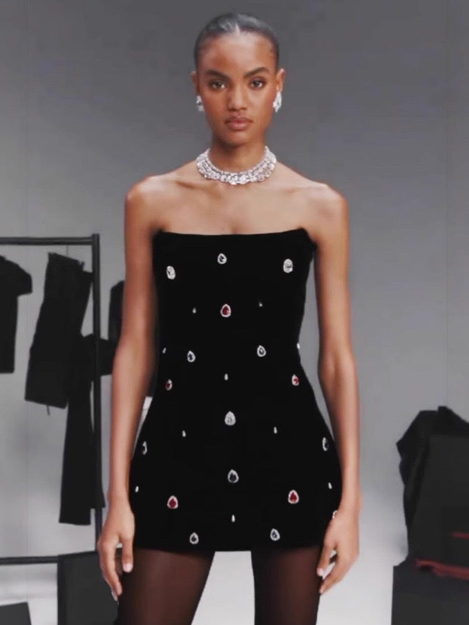Crystals Sexy Tube Cinched Waist Dress Fashion Dresses