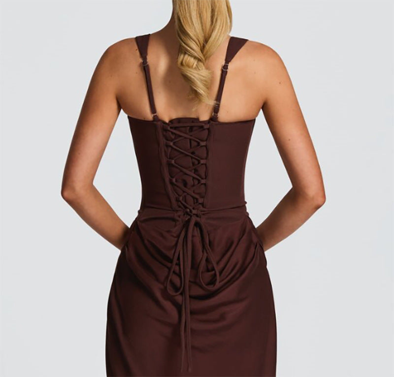 Women's Solid Color Slim Waist Ruffle Hip Temperament Dress