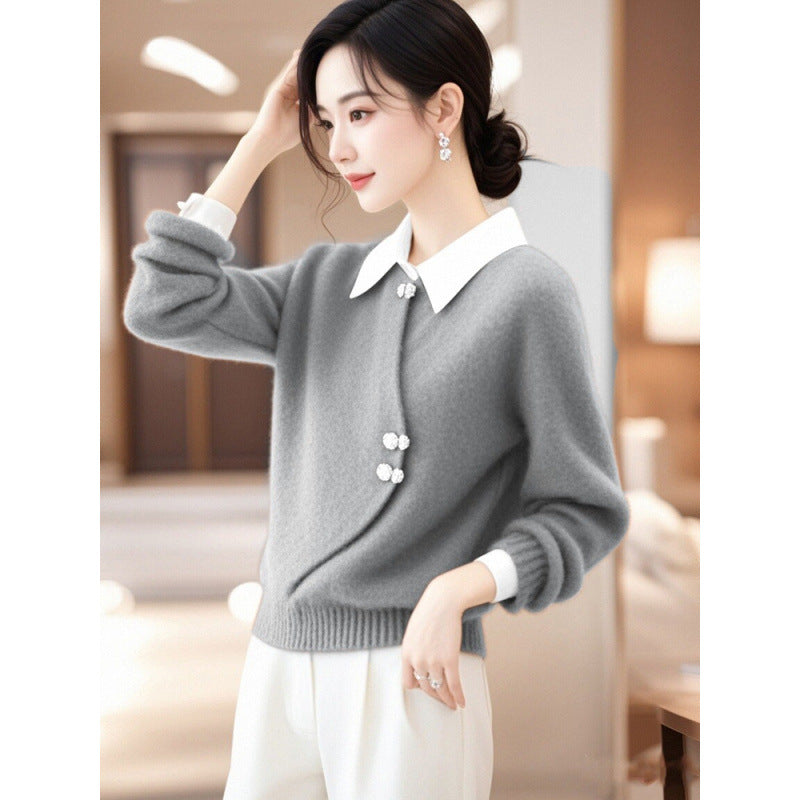 Women's Chinese Gray With Beautiful Design In Winter Sweaters