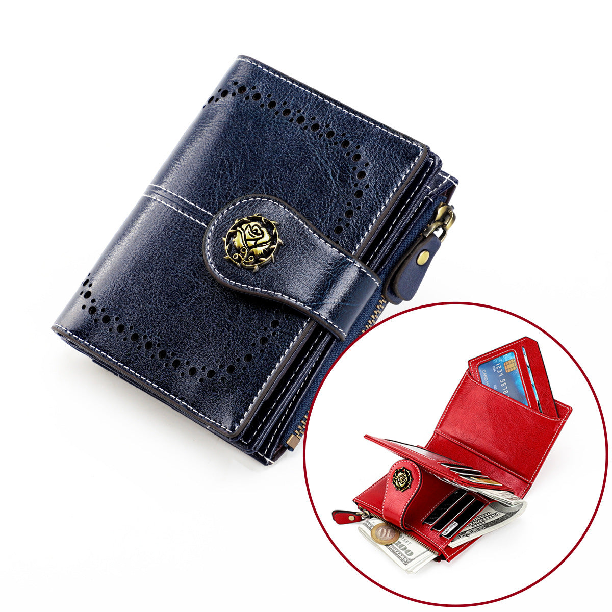 Women's Swiping Short Retro Oil Wax Skin Coin Purses