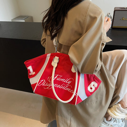Women's Fashion Bowling Large Capacity Embroidered Letter Tote Bags