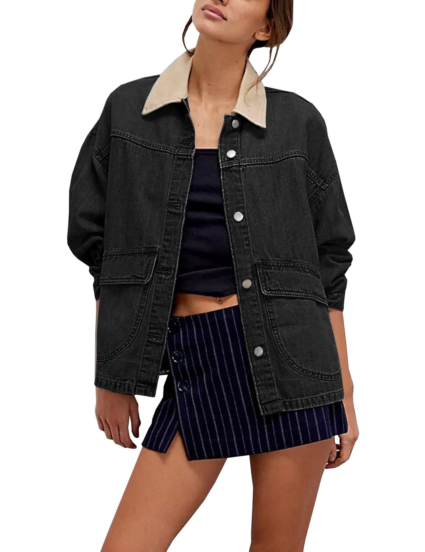 Women's Cowboy Loose Contrast Color Denim For Coats