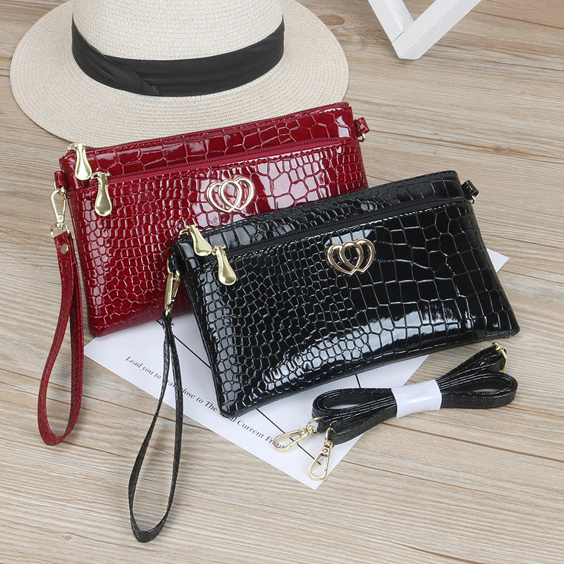 Women's Fashion Shiny Surface Patent Leather Crocodile Crossbody Bags