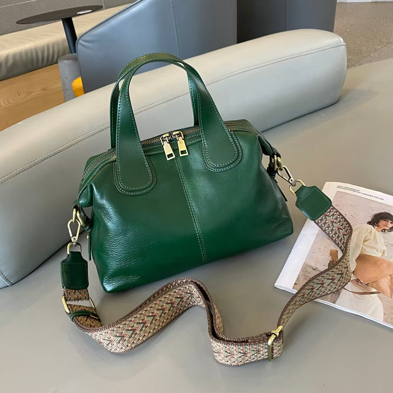 Women's Leather Cross First Layer Cowhide Boston Bags