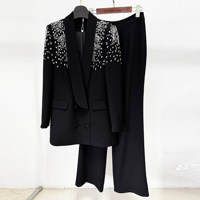 Trendy Pretty Bead Diamond Trousers Two-piece Fashion Casual Suit