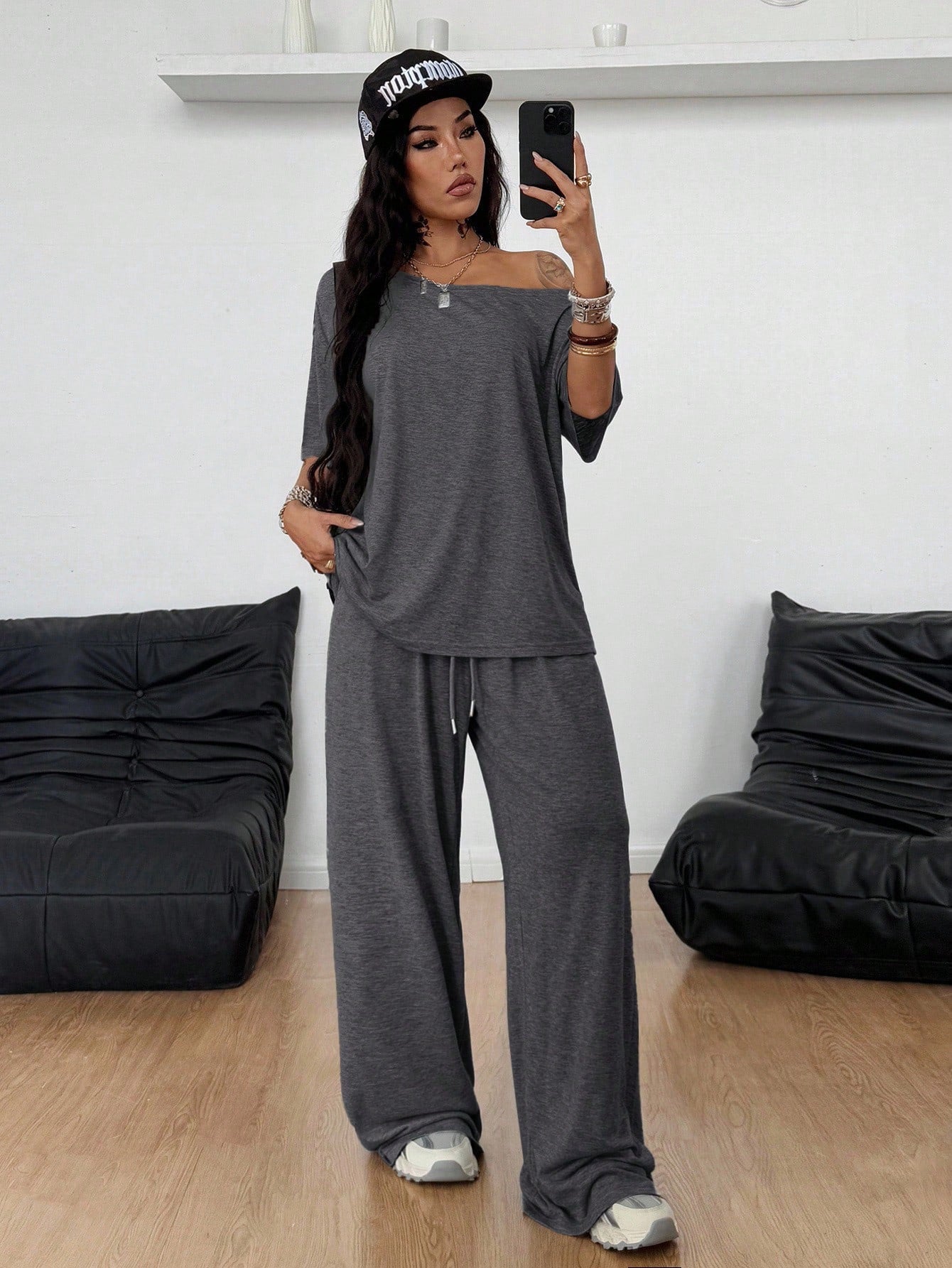 Elegant Women's Sports Sleeve Two-piece Loose Fashion Casual Suit