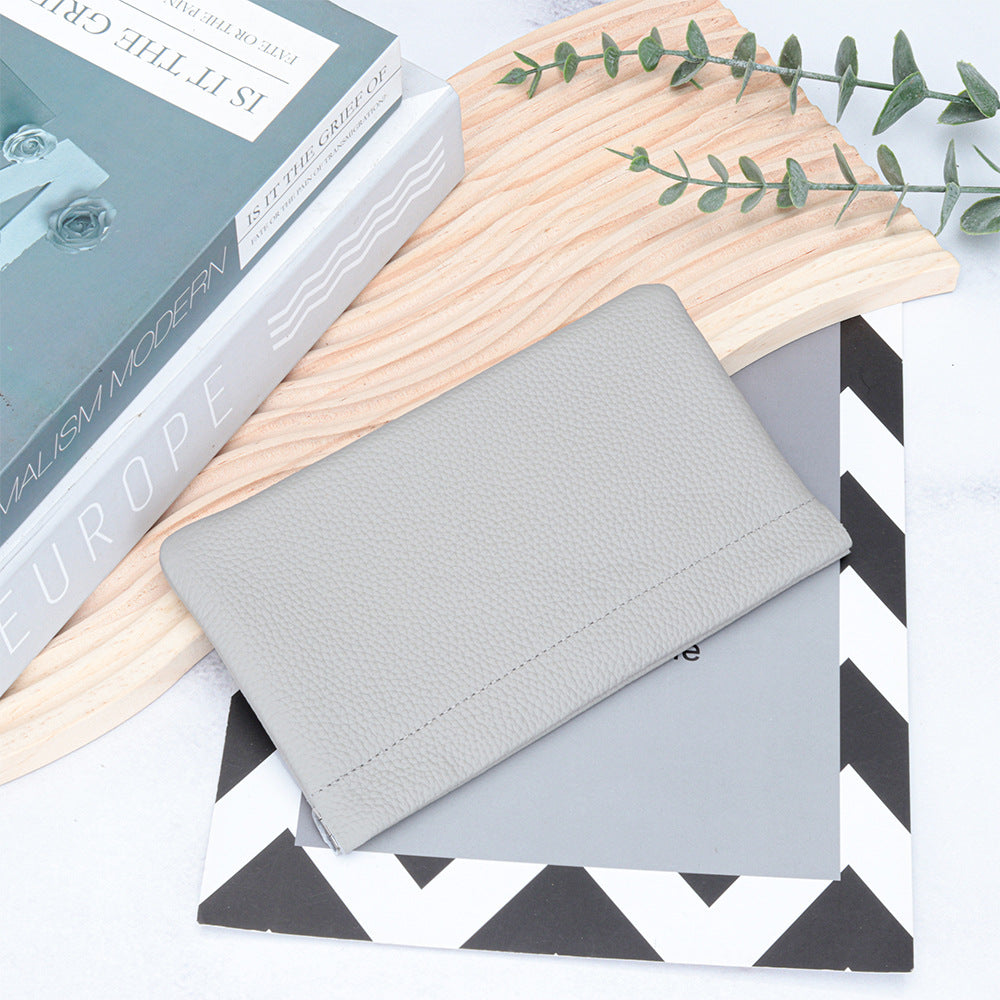 First Layer Cowhide Lady's Simple Long Automatic Closure Ladies Wallets