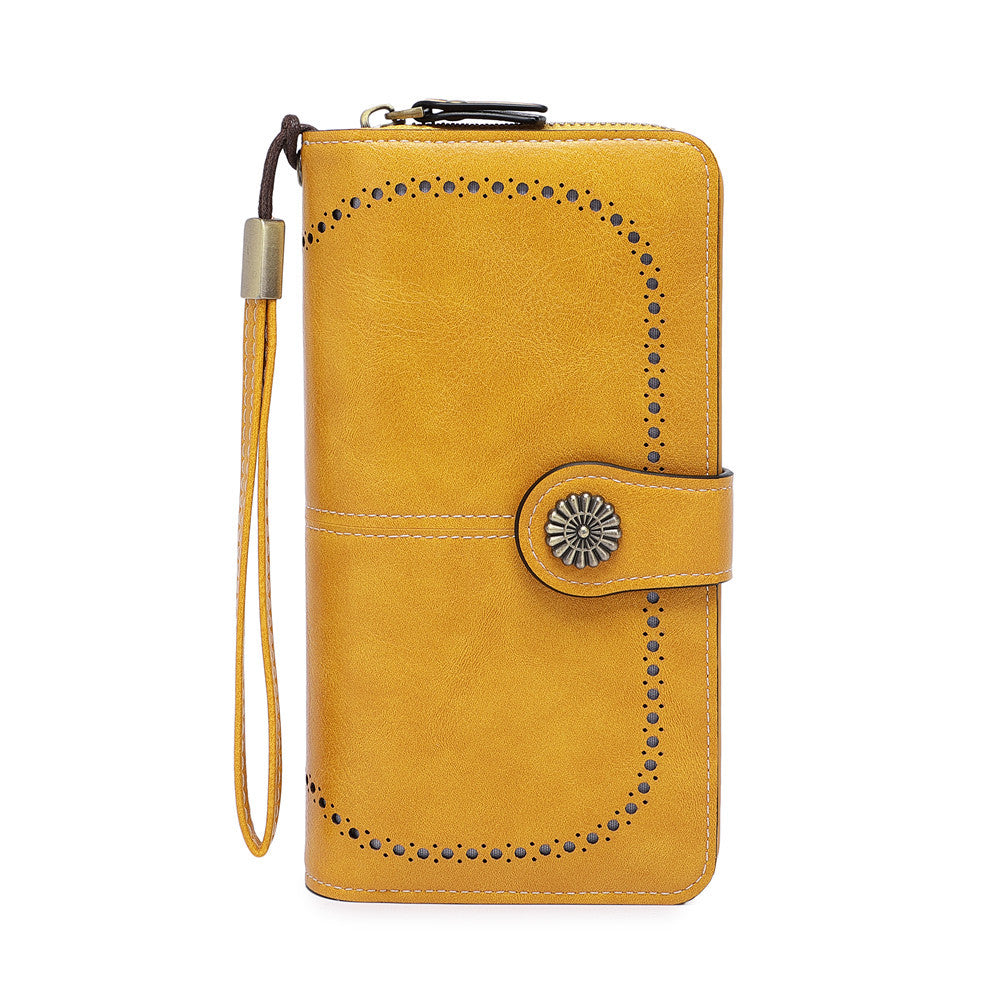 Women's Capacity Mobile Long Zipper Oil Wax Ladies Wallets