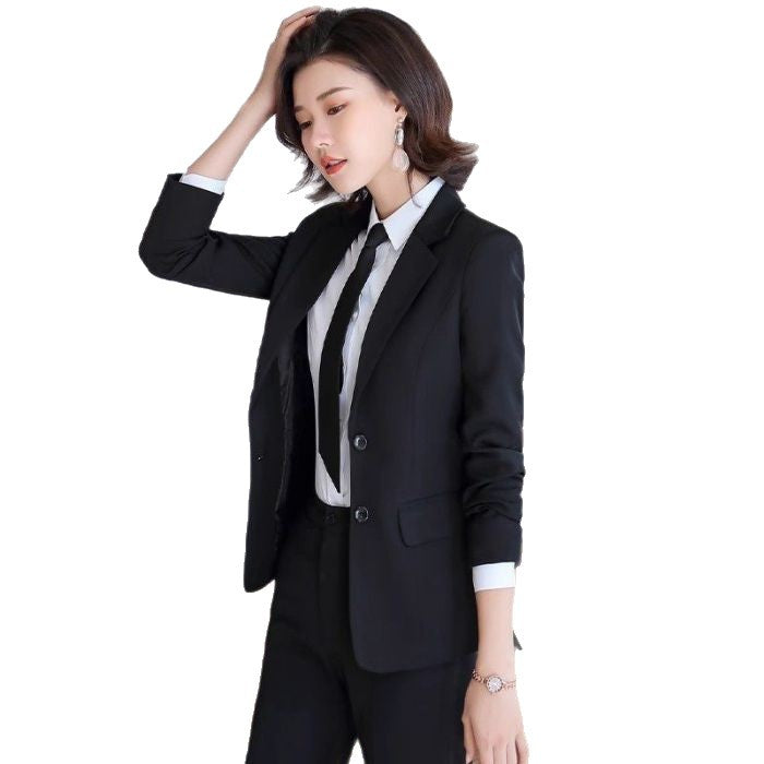 Women's Black Korean Style Commuter Business Temperamental Small Suit