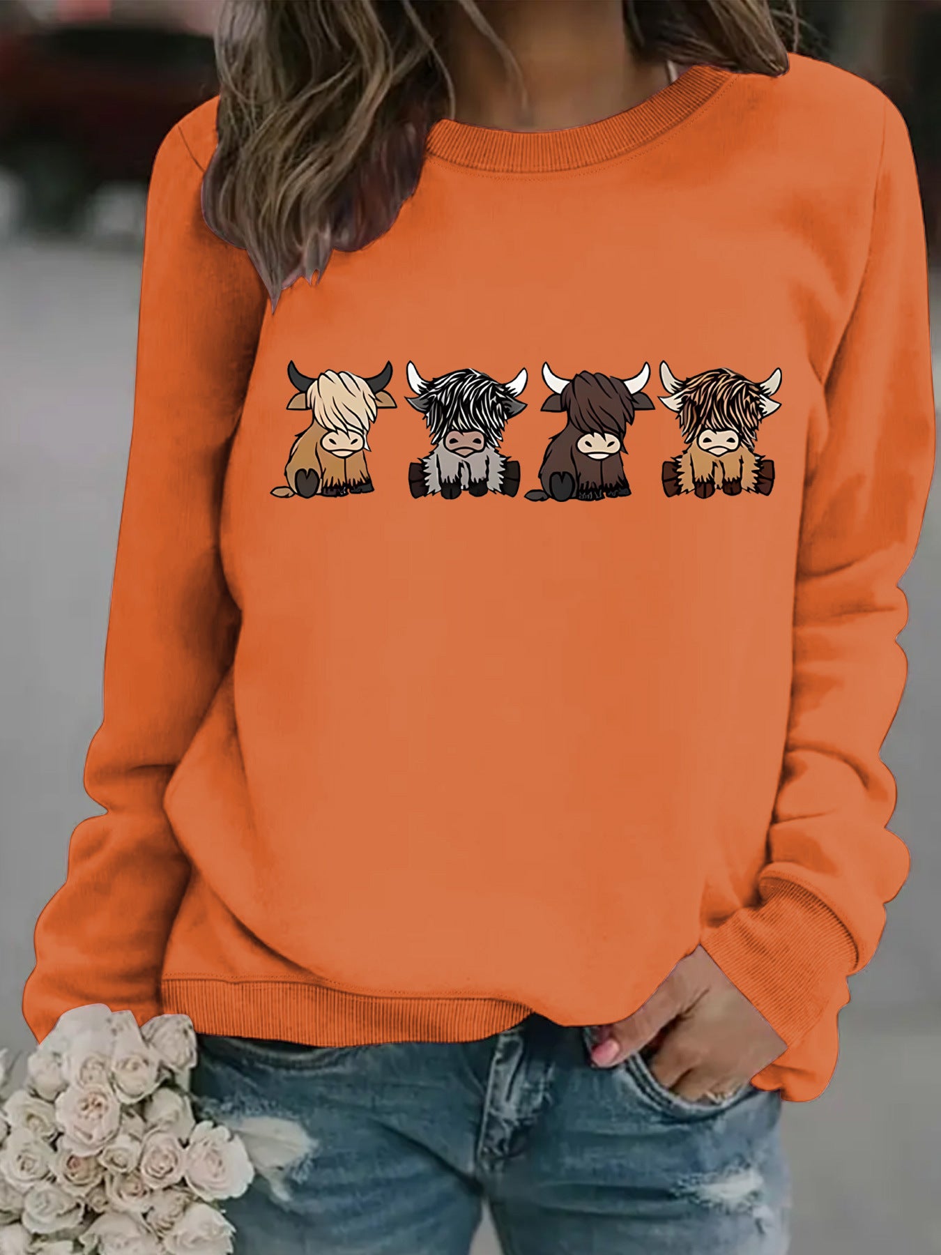 Women's Casual Long-sleeved Round Neck Four Calf Women's Sweater, Sweater