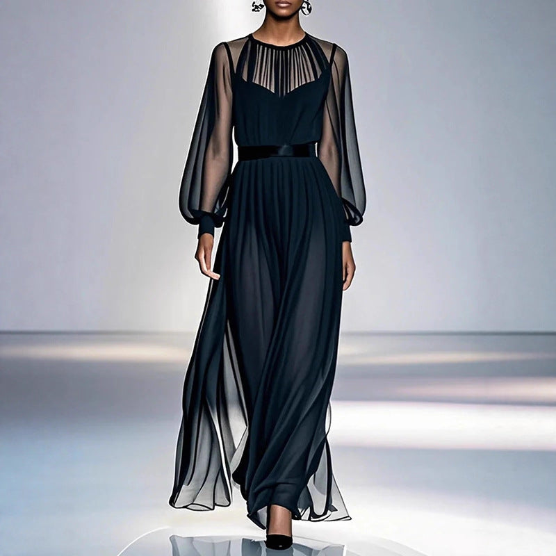 Women's Long Dress French Elegant Black Two-piece Dresses