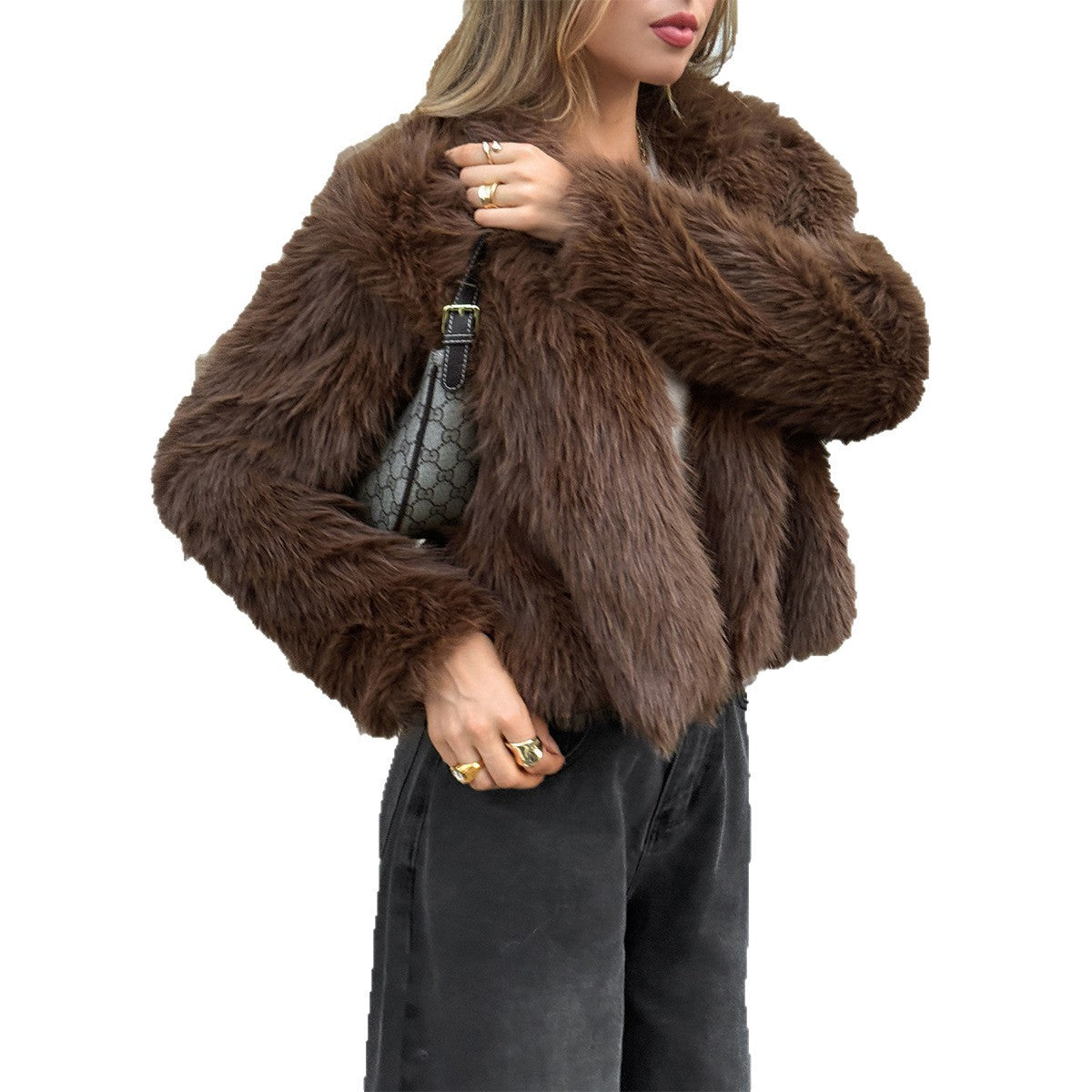 Women's Casual Fluff Solid Color Long-sleeved Overcoat Coats