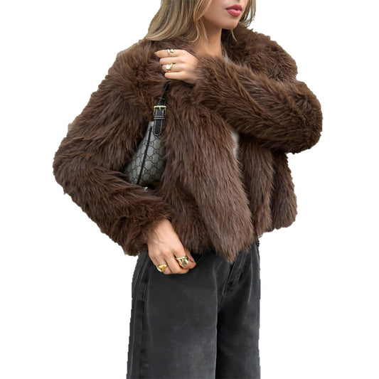 Women's Casual Fluff Solid Color Long-sleeved Overcoat Coats
