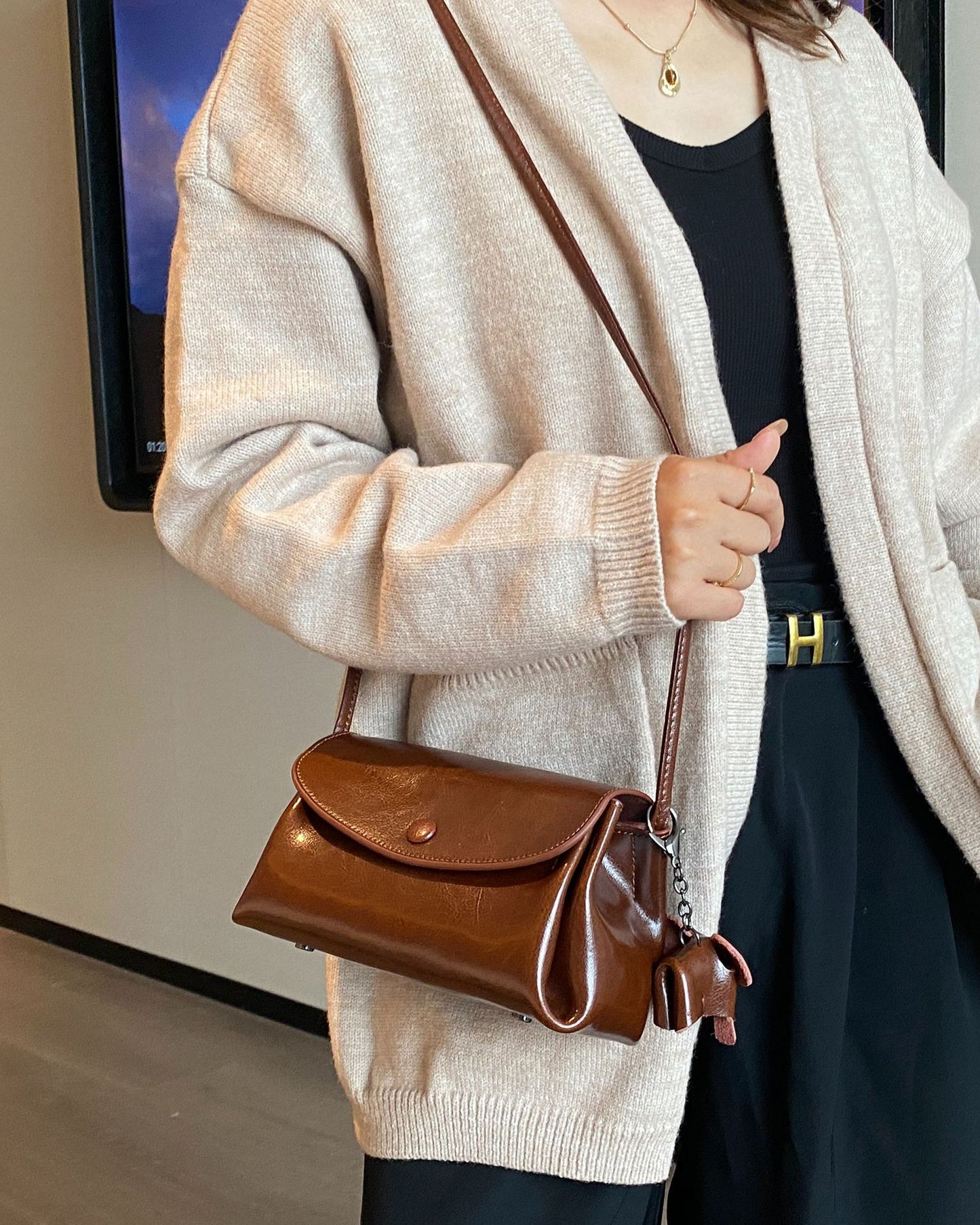 Women's Leather Fashionable Cowhide High-grade Oil Crossbody Bags