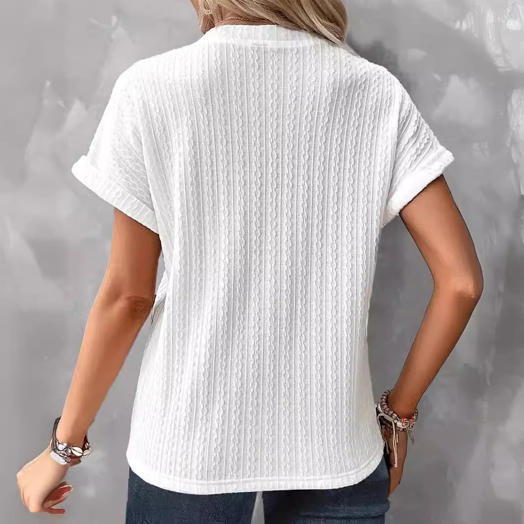 Women's Fashion Casual Solid Color Buttons Women's T-shirt